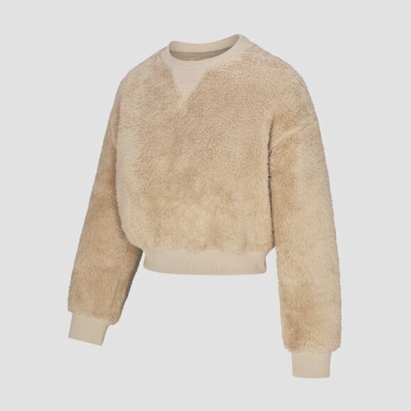 Savage Fenty Undercover Softie Plush Teddy Cropped Sweatshirt Doe Eyed Beige Med - Picture 1 of 8